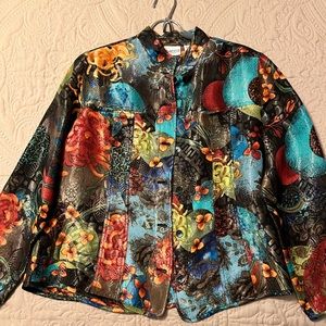 CHICO’S SIZE 1 NEHRU COLLAR SILK BLEND JACKET